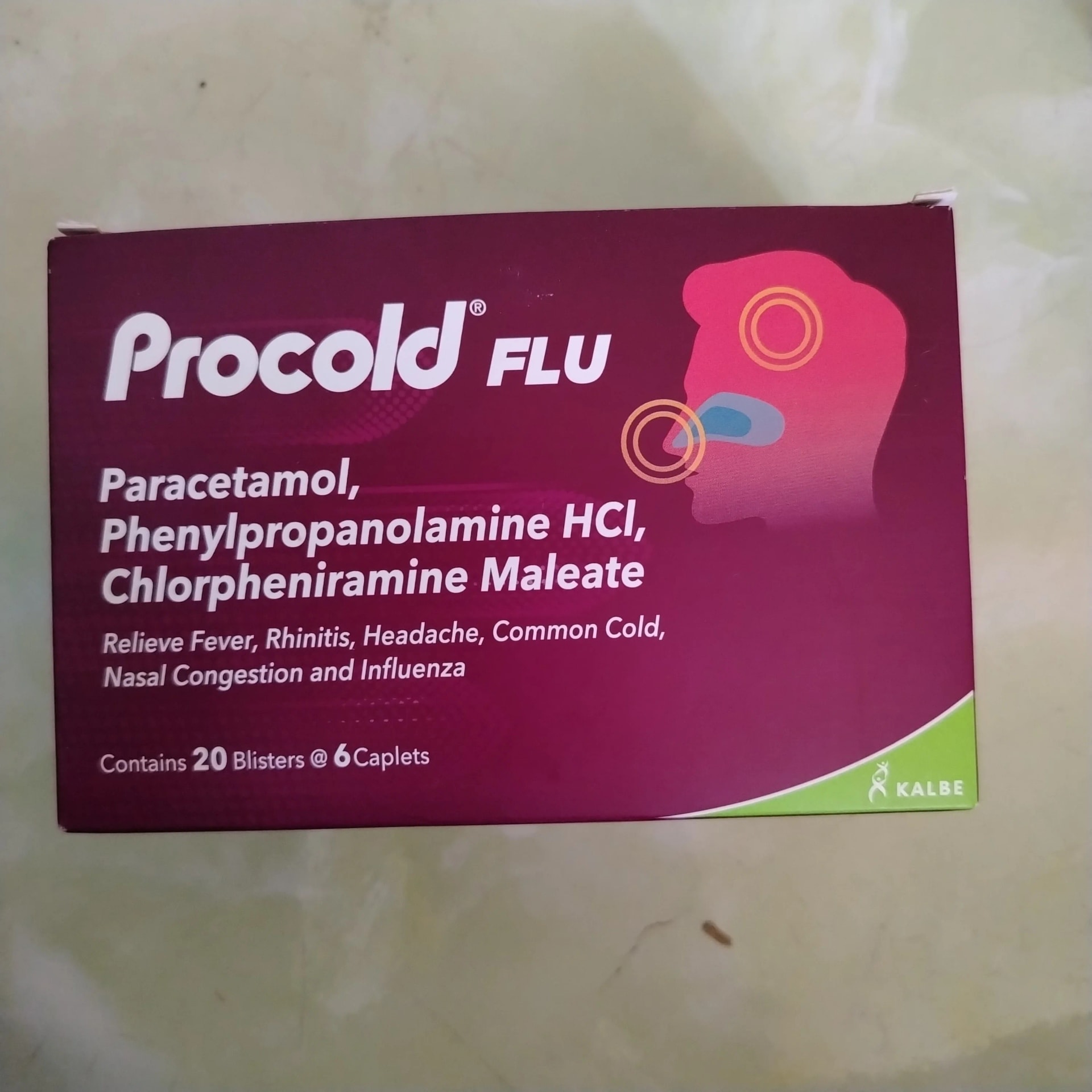 Procold Flu Paracetamol 500 mg / Phenylpropanolamine HCl 25 mg / Chlorpheniramine Maleate 2 mg - Phal Cham Rouen
