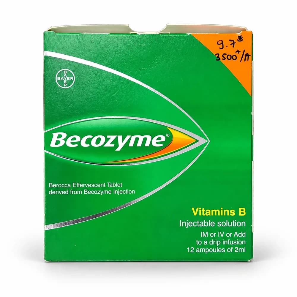 Becozyme Vitamin B1 10 mg + B2 5.47 mg + dexpanthenol 6 mg + B6 4 mg + nicotinamide 40 mg per 2 ml ampoule