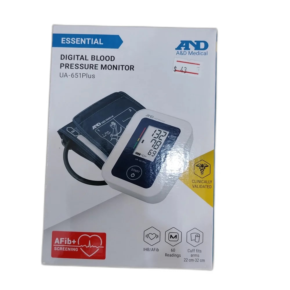 A&D Medical UA-651Plus Digital Blood Pressure Monitor Essential series; upper-arm cuff fits 22-32 cm; model UA-651Plus - PHARMACIE LA BELLE PHARMA