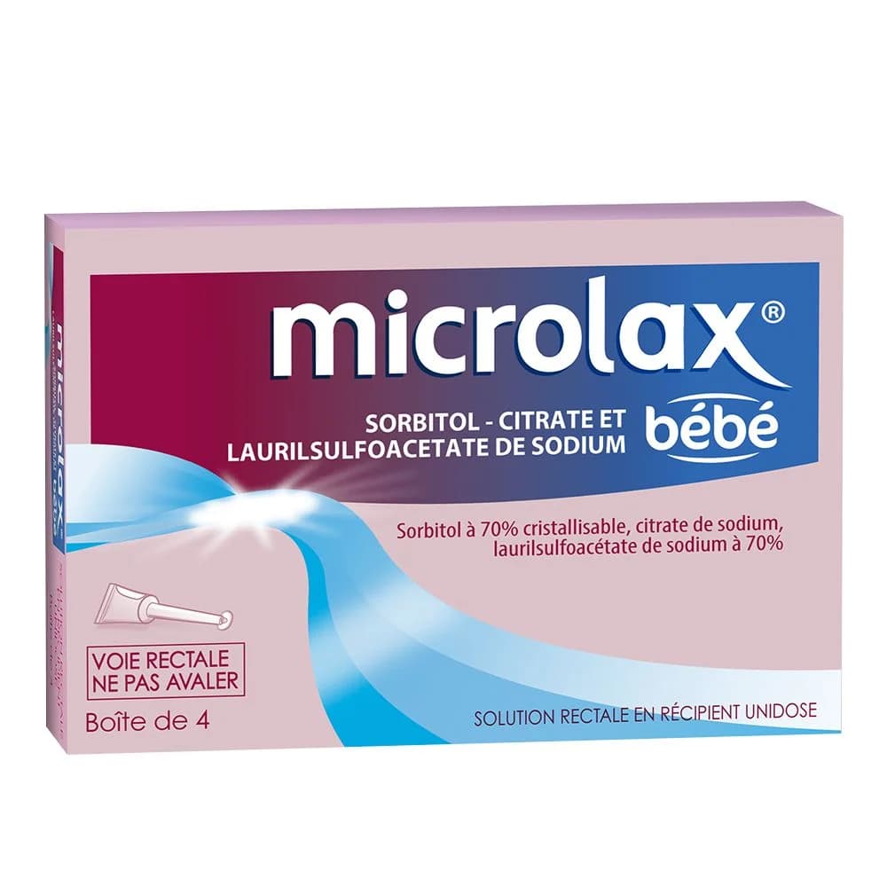 Microlax Bébé 3 mL per single-dose container (3.87 g); sorbitol 70% 2.679 g, sodium citrate 0.270 g, and sodium laurylsulfoacetate 70% 0.0387 g