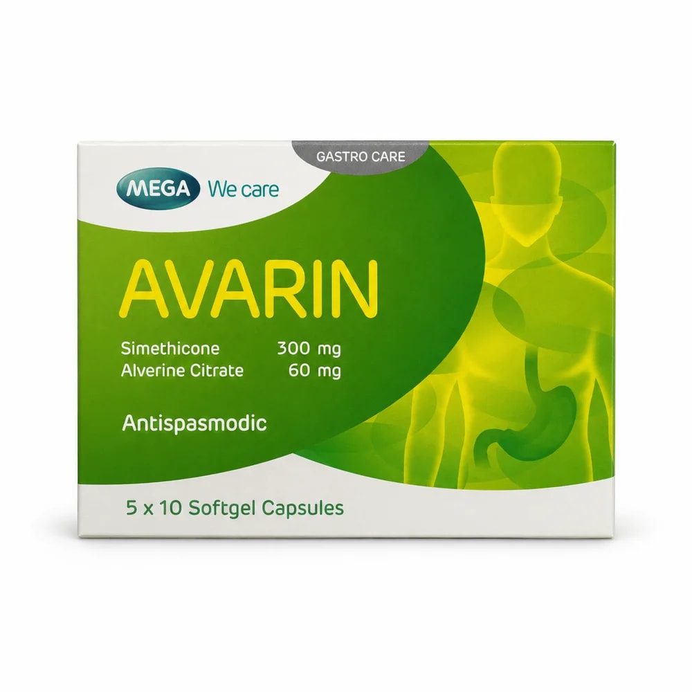 Avarin Simethicone 300 mg / Alverine citrate 60 mg softgel capsules - Kim Yi