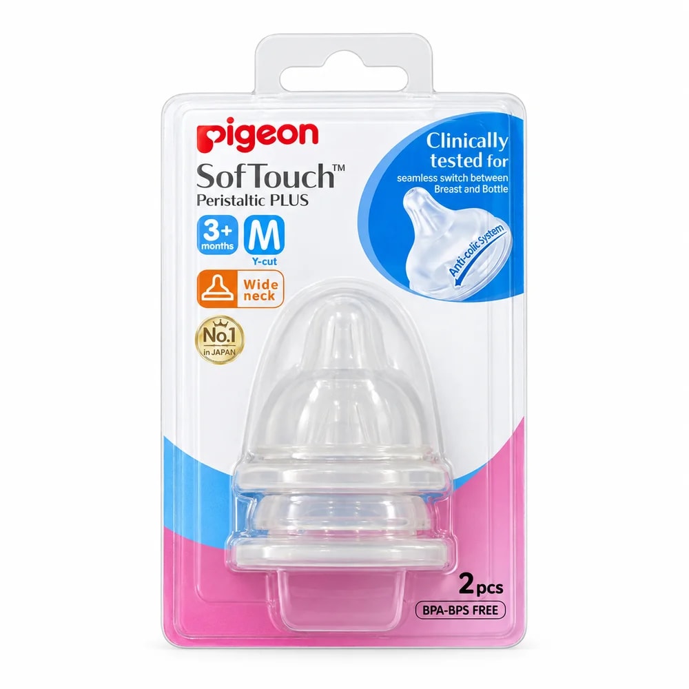 Pigeon SofTouch Peristaltic Plus M Y-cut Wide Neck Nipple M / 3m+ - PHARMCY ARUN REAS