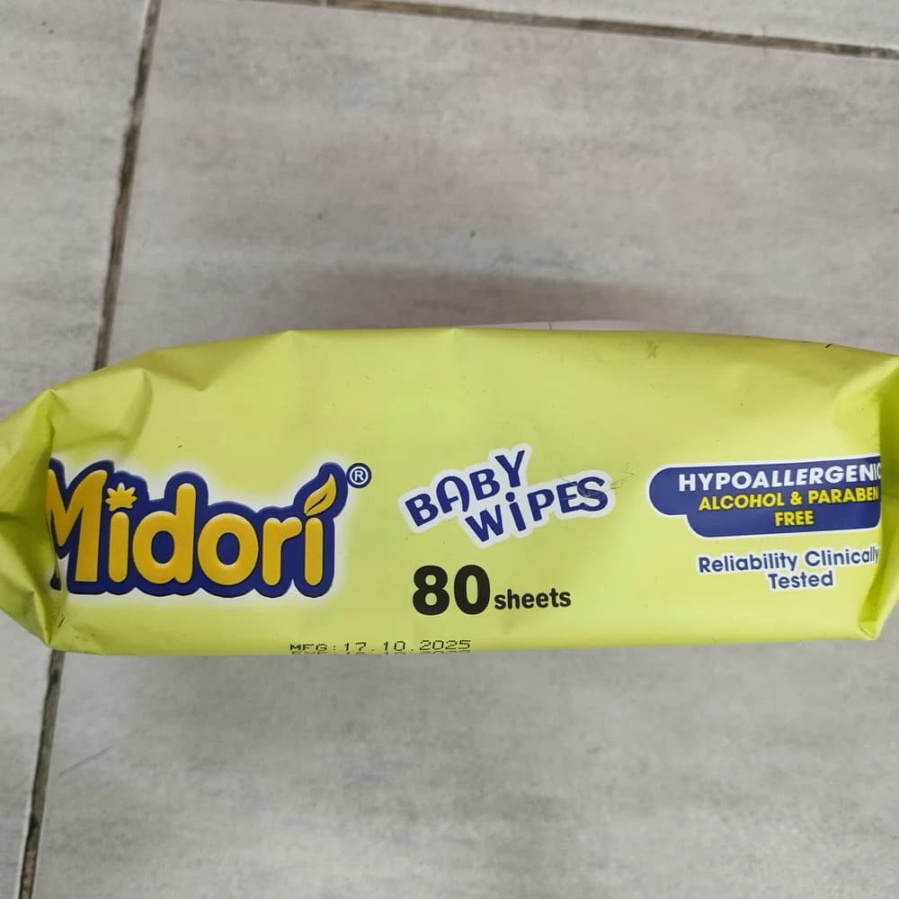 Midori Baby Wipes 80 sheets Hypoallergenic, alcohol & paraben free baby wet wipes, 80 sheets per pack, 150 x 200 mm