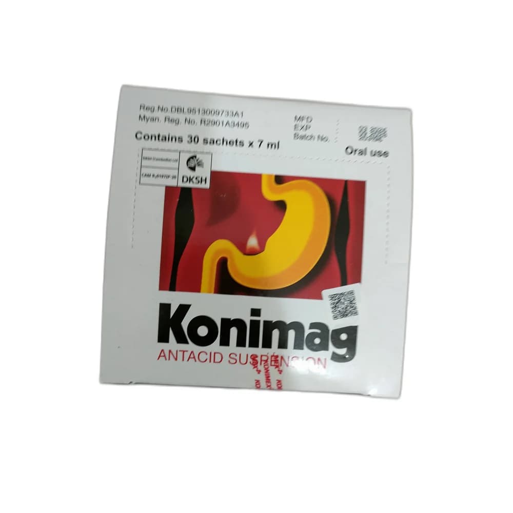 Konimag Magnesium trisilicate 300 mg / Aluminium hydroxide 300 mg / Simethicone 50 mg per 7 ml