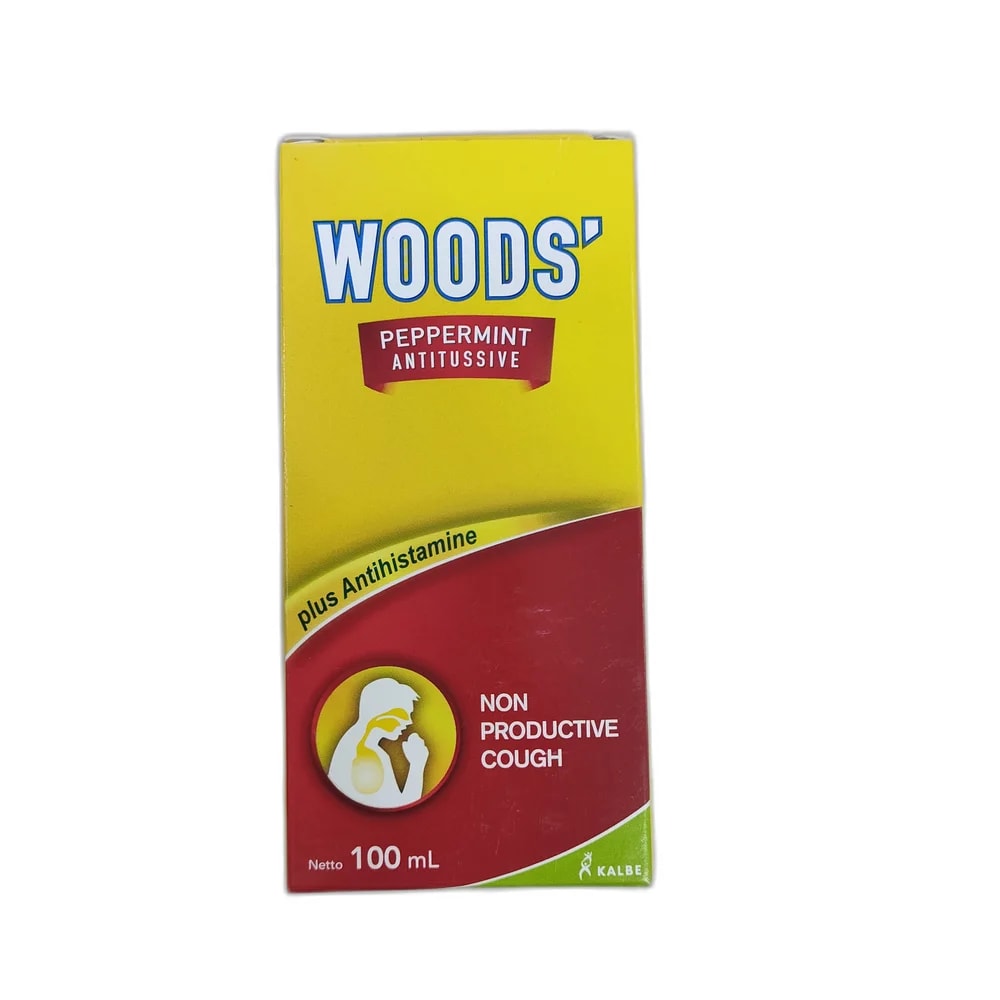 Woods' Peppermint Antitussive Dextromethorphan HBr 7.5 mg / Diphenhydramine HCl 12.5 mg per 5 mL - Depot de Pharmacie B Rotha