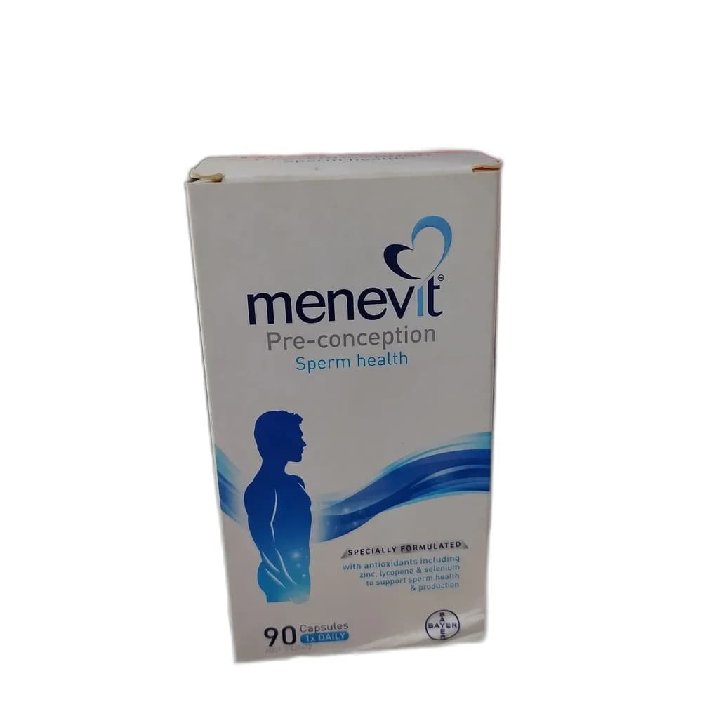 Menevit Vitamin C 100 mg / Zinc 25 mg / Vitamin E 400 IU / Folic Acid 500 mcg / Lycopene 6 mg / Garlic Oil 333 mcg / Selenium 26 mcg per capsule