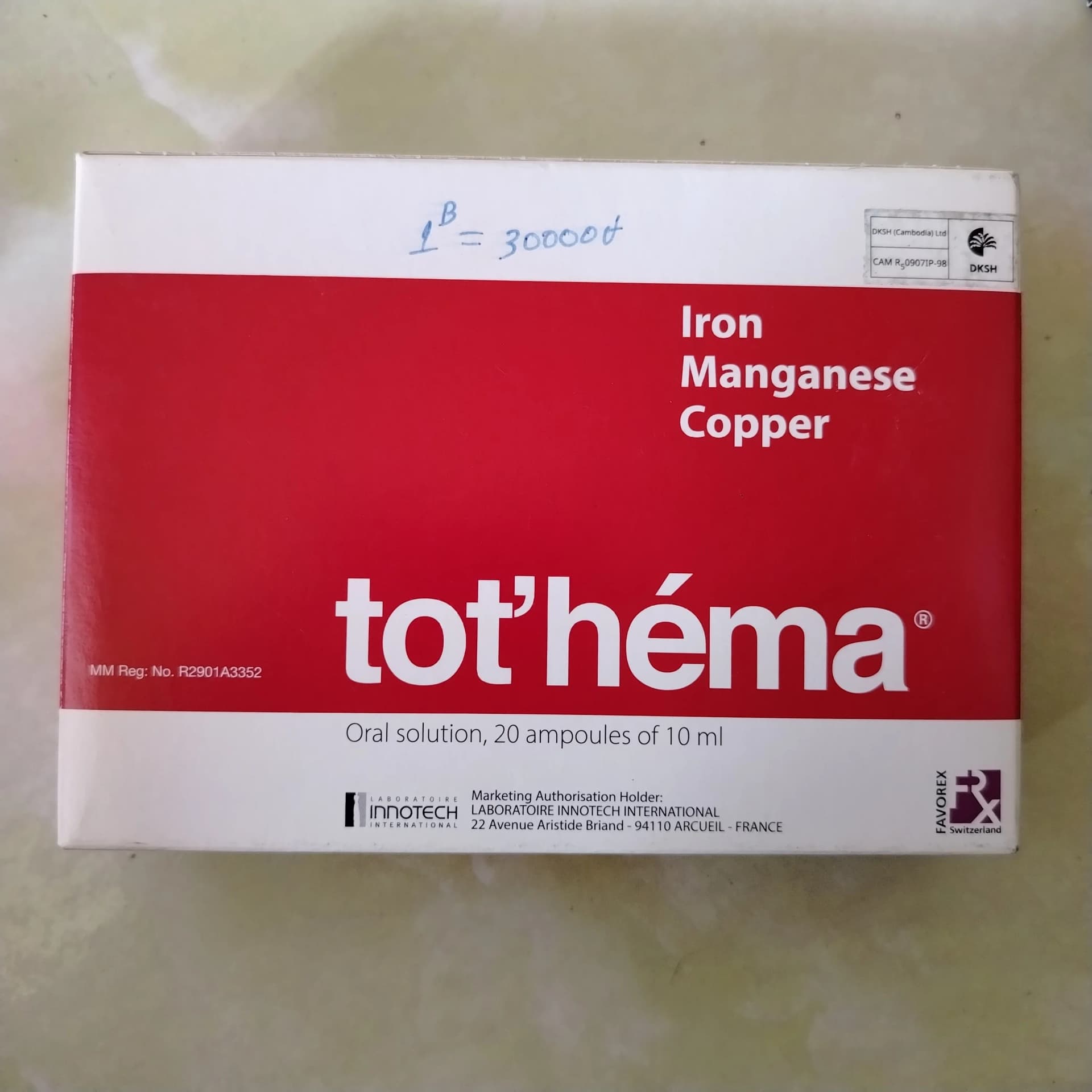 Tot'Hema Iron 50 mg / Manganese 1.33 mg / Copper 0.7 mg per 10 mL ampoule
