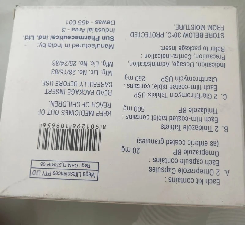H. Pylori Treatment Kit Omeprazole 20mg + Tinidazole 500mg + Clarithromycin 250mg - α±ααααααΆα αα·ααΈαα½ααααΈ105K