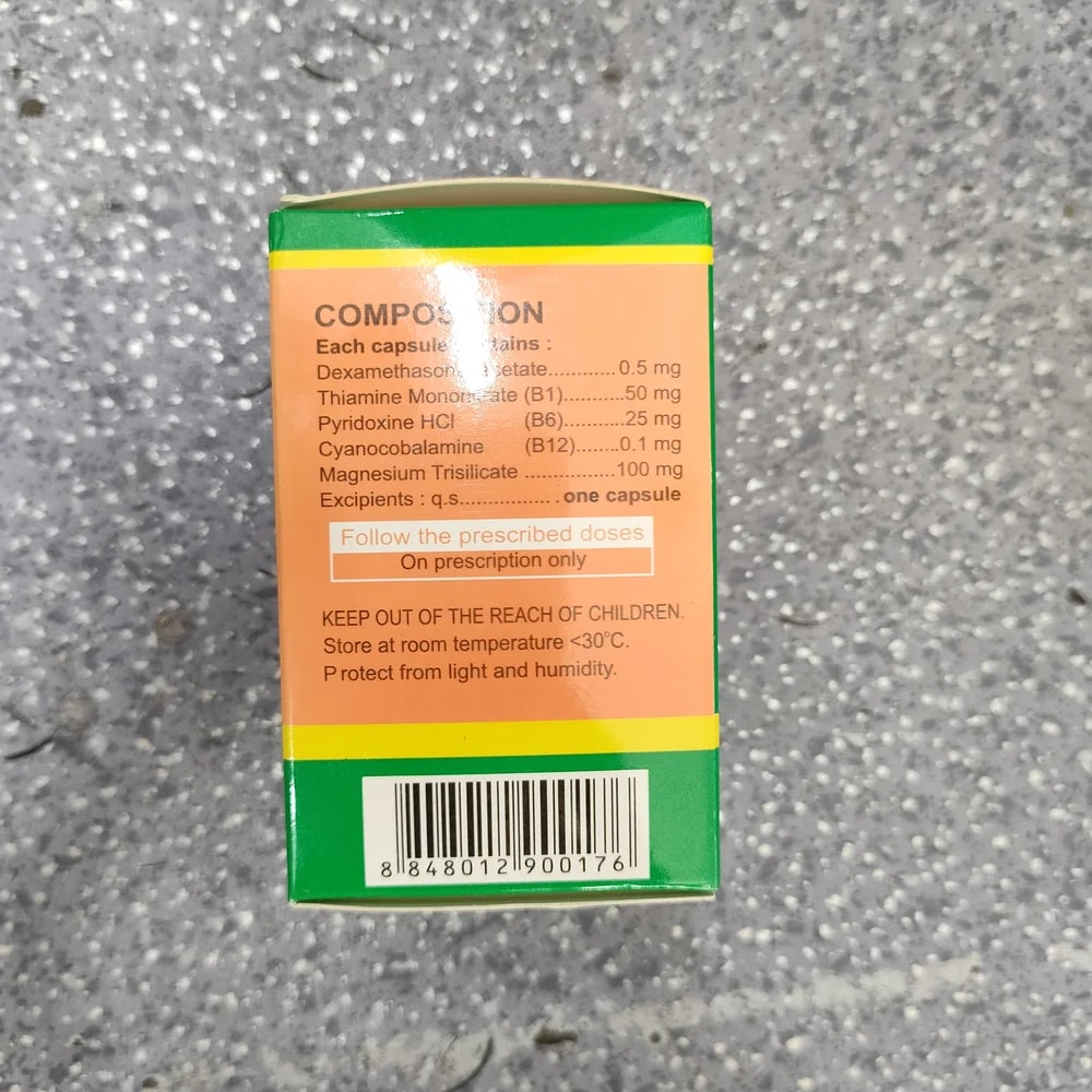 Rhumadol Dexamethasone 0.5 mg, B1 50 mg, B6 25 mg, B12 100 mcg, Magnesium Trisilicate 200 mg per capsule - Depot De Pharmacie "A" Kim Houy