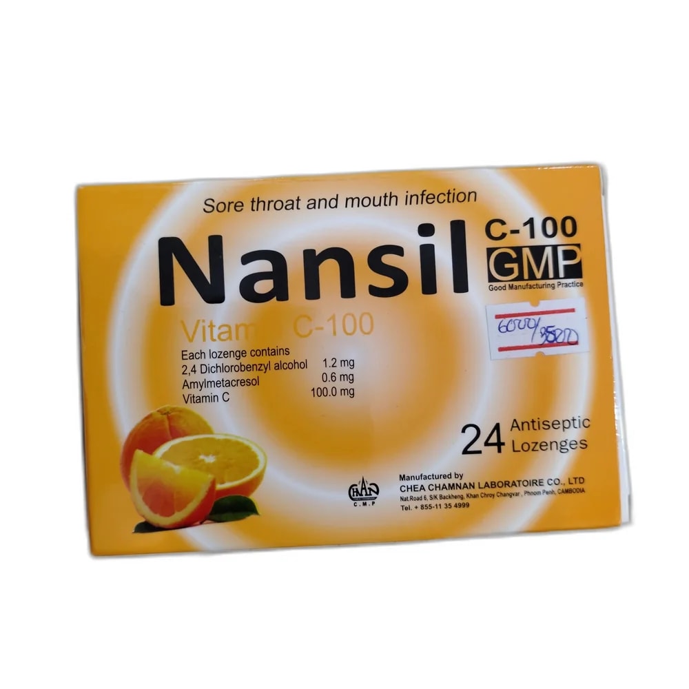 Nansil C-100 1.2 mg / 0.6 mg / 100 mg per lozenge - PHARMACIE LA BELLE PHARMA