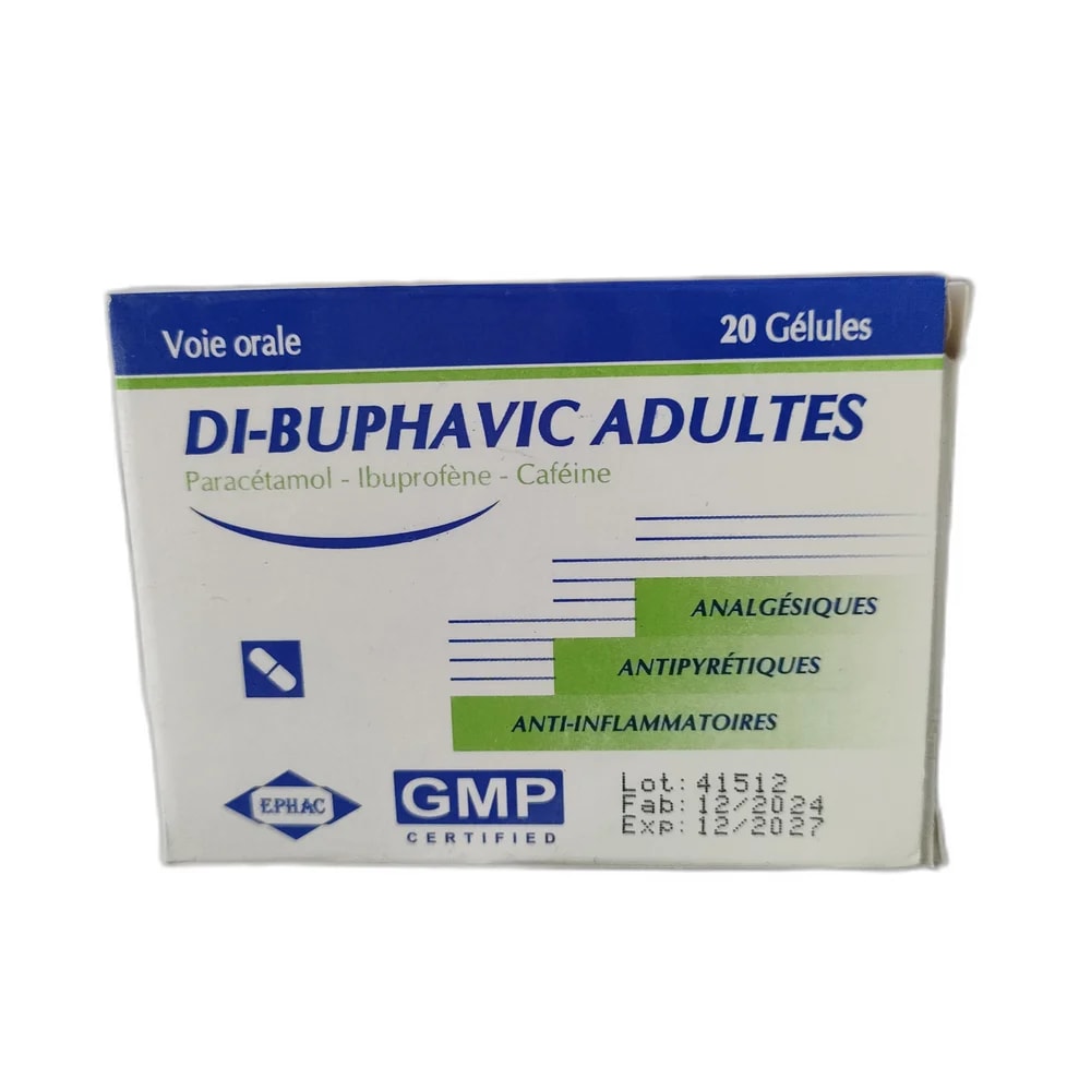 Di-Buphavic Adultes Paracetamol 300 mg / Ibuprofen 200 mg / Caffeine 20 mg per capsule - MEY PHARMA PHARMACY