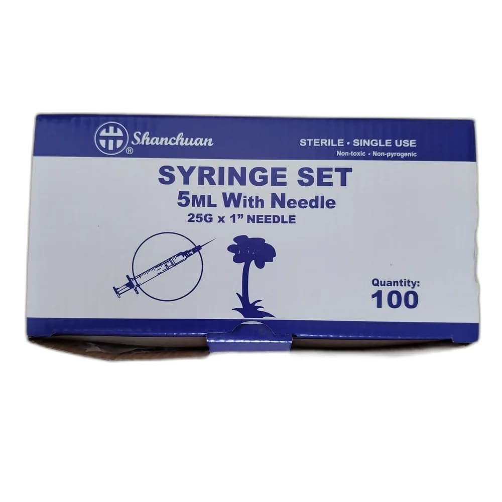 Shanchuan Syringe Set 5ml 5 ml syringe with 25G x 1" needle (0.5 x 25 mm)