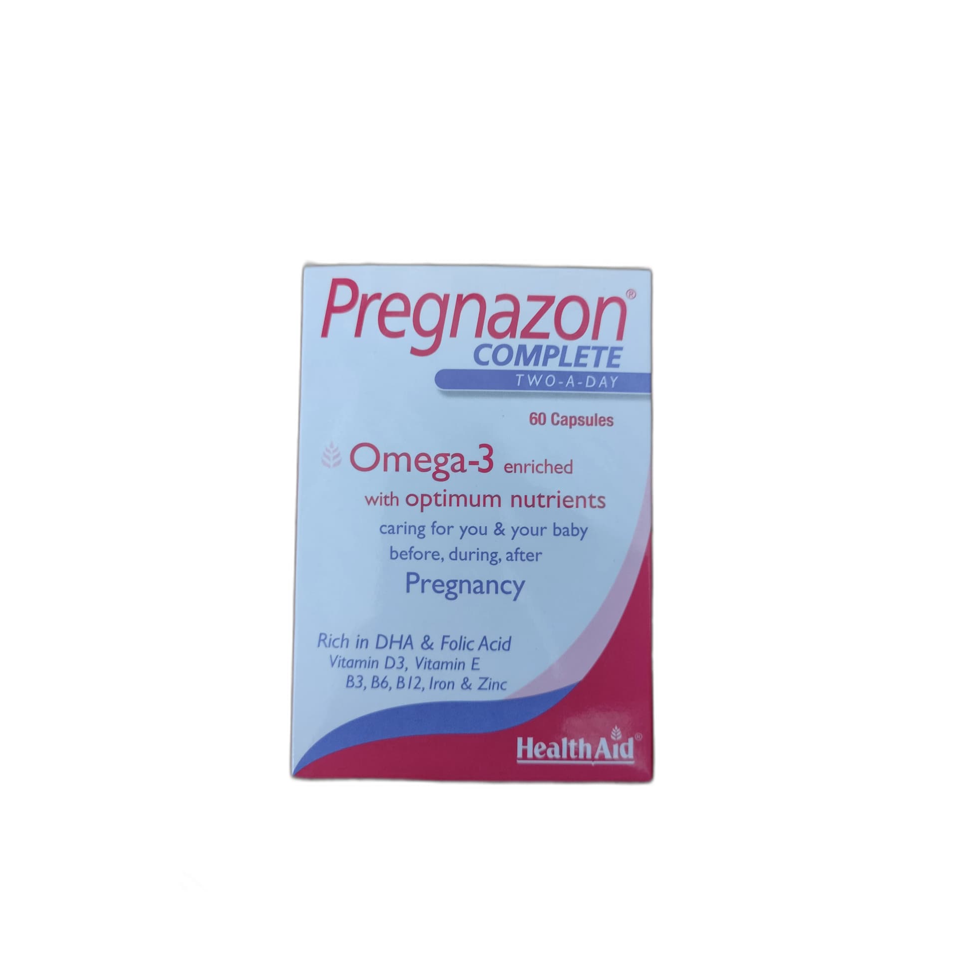 HealthAid Pregnazon Complete Two-a-day, DHA 300mg + Folic Acid 400mcg + Vitamin D3 + B12 + Iron + Zinc