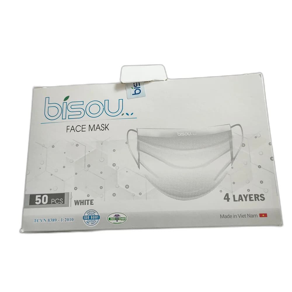 Bisou White 4-Layer Face Masks 4 layers, 175 mm × 95 mm