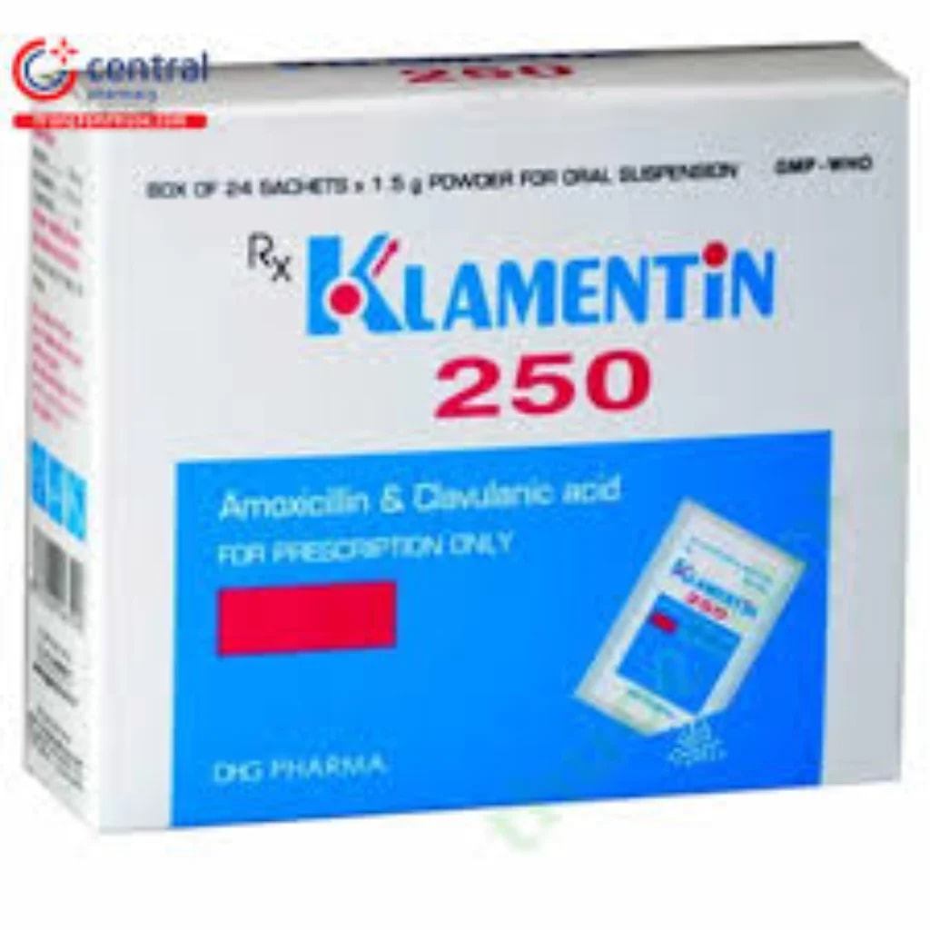 Klamentin 250 Amoxicillin 250 mg / Clavulanic Acid 31.25 mg per sachet (1 g per sachet) - Depot De Pharmacie "A" Kim Houy