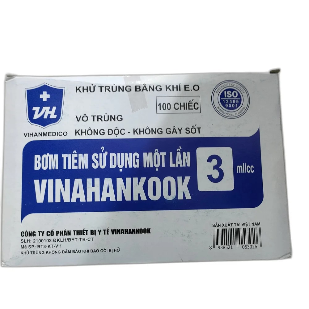 Vinahankook Disposable Syringe 3ml 3 ml, needle 25G x 1" - PHARMACIE MONGKUL