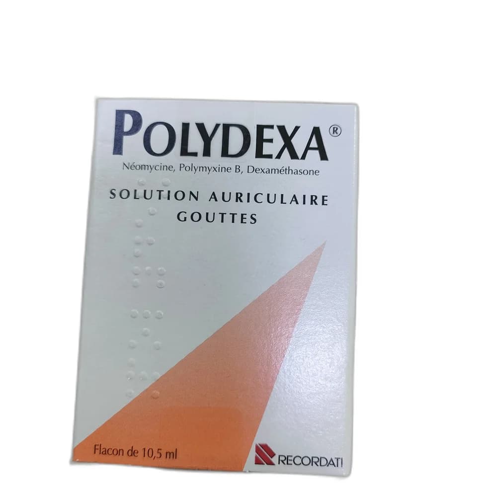 Polydexa Neomycin sulfate 650,000 IU + Polymyxin B sulfate 1,000,000 IU + Dexamethasone sodium metasulfobenzoate 0.1 g per 100 mL, 10.5 mL