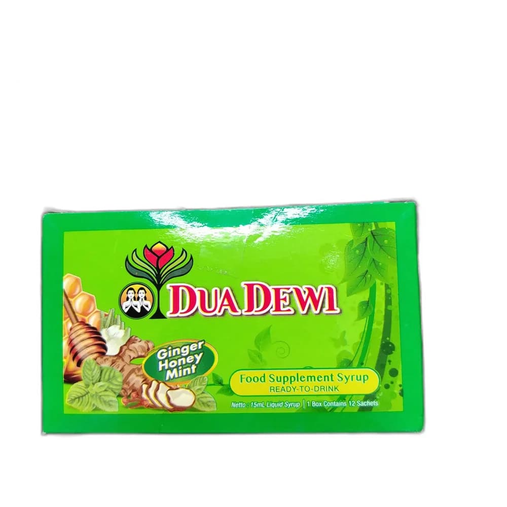Dua Dewi Zingiberis officinale rhizome, Foeniculi fructus, Mentha herbal blend, honey, palm sugar (per 15 mL sachet)