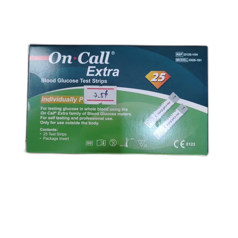 On Call Extra REF G135-11H, model OGS-191; box of 25 individually wrapped test strips; for use with the On Call Extra family of blood glucose meters