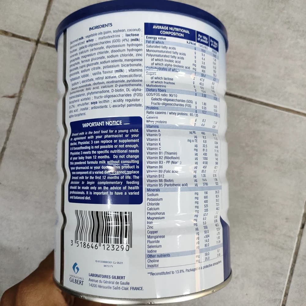Laboratoires Gilbert Physiolac Relay 3 Powdered growing-up milk formula for children 12-36 months, 900 g tin