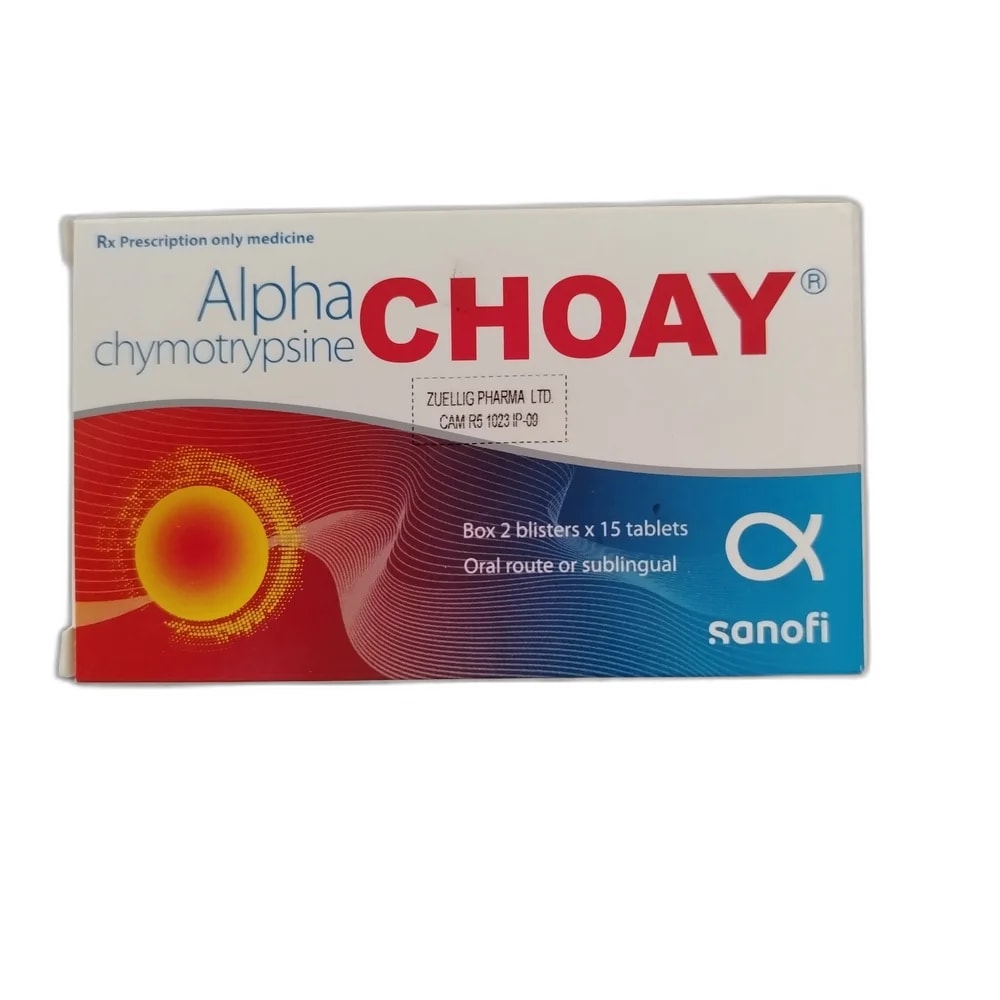 Alpha Choay Chymotrypsin 21 microkatals per oral or sublingual tablet (2 blisters x 15 tablets per box) - Oudom Puthik Pharmacy