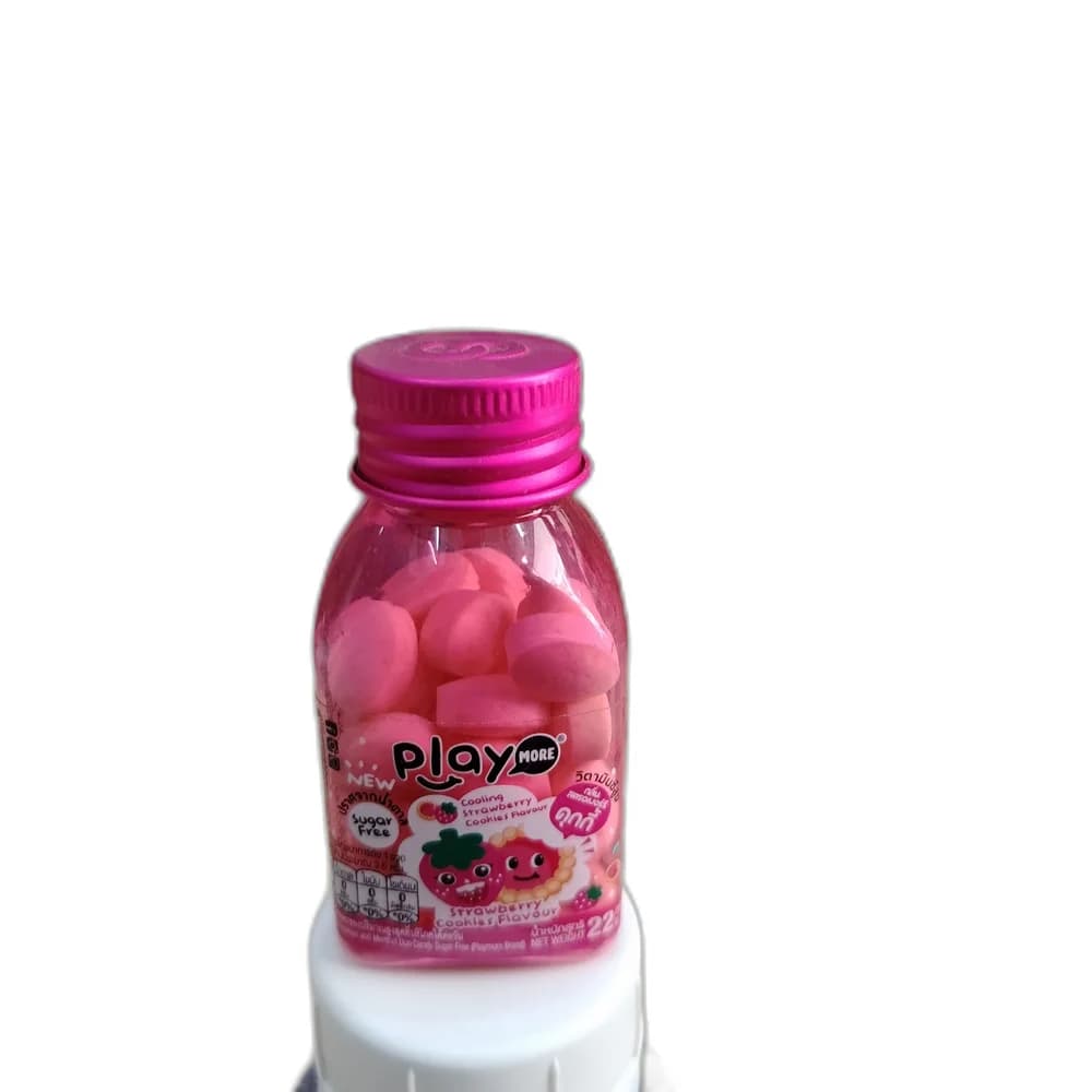 Playmore Cooling Strawberry Cookies Flavour Candy 22 g per bottle