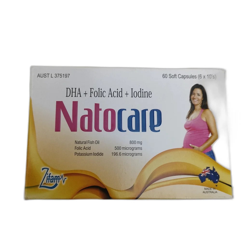 Natocare Natural Fish Oil 800 mg, Folic Acid 500 micrograms, Potassium Iodide 196.6 micrograms per soft capsule - PHARMACIE PORNLEU PICH