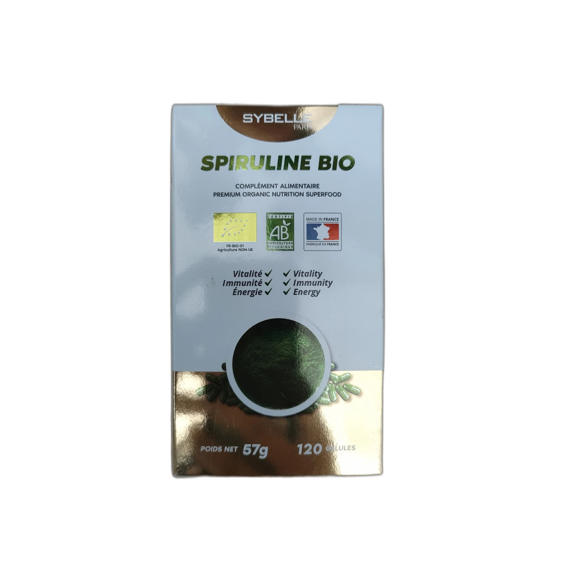 Spiruline Bio Sybelle 120 Capsules 475 mg per capsule (Spirulina 2820 mg per 6 capsules)