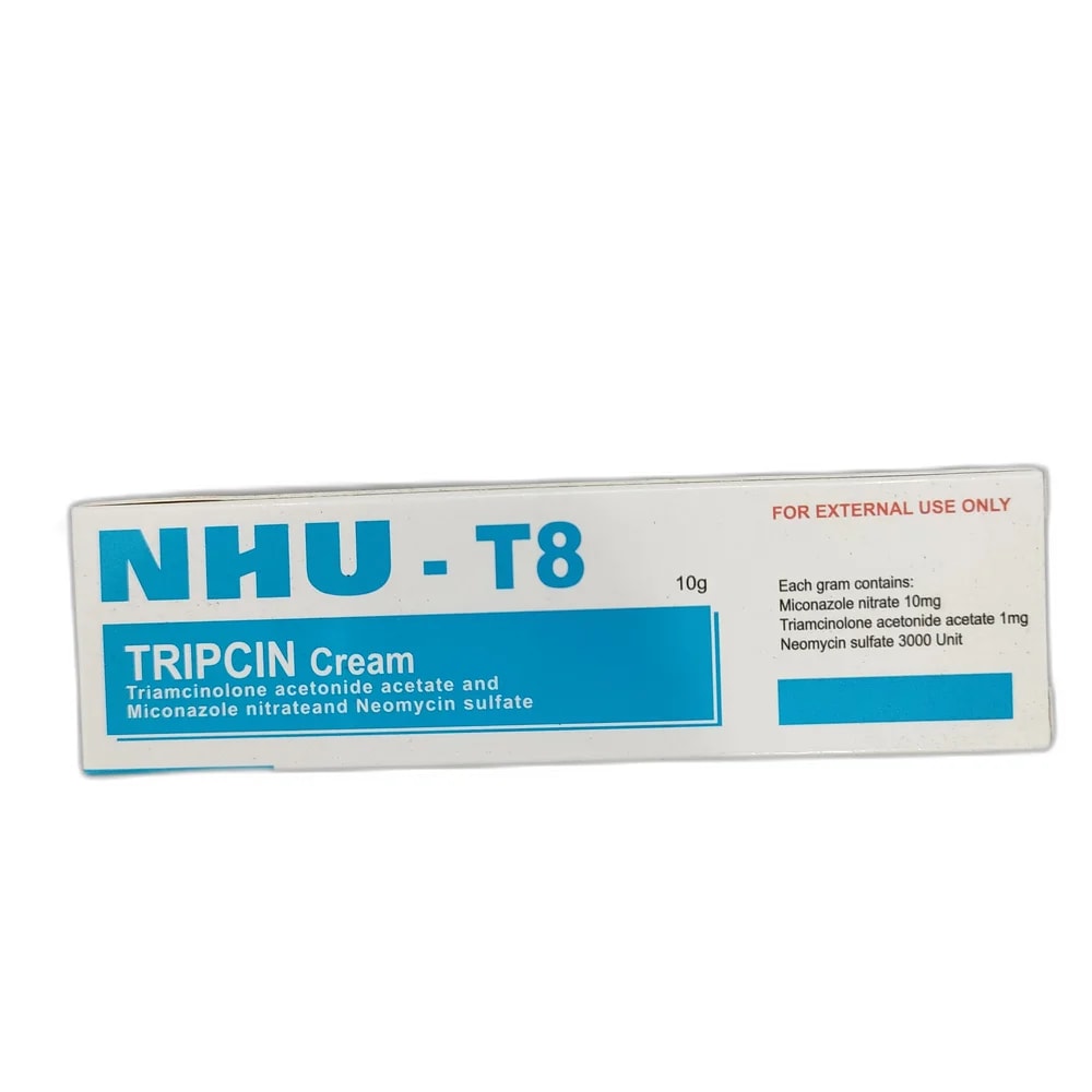 NHU-T8 Tripcin Miconazole nitrate 10 mg + Triamcinolone acetonide acetate 1 mg + Neomycin sulfate 3000 units per gram - PHARMACIE MONGKUL