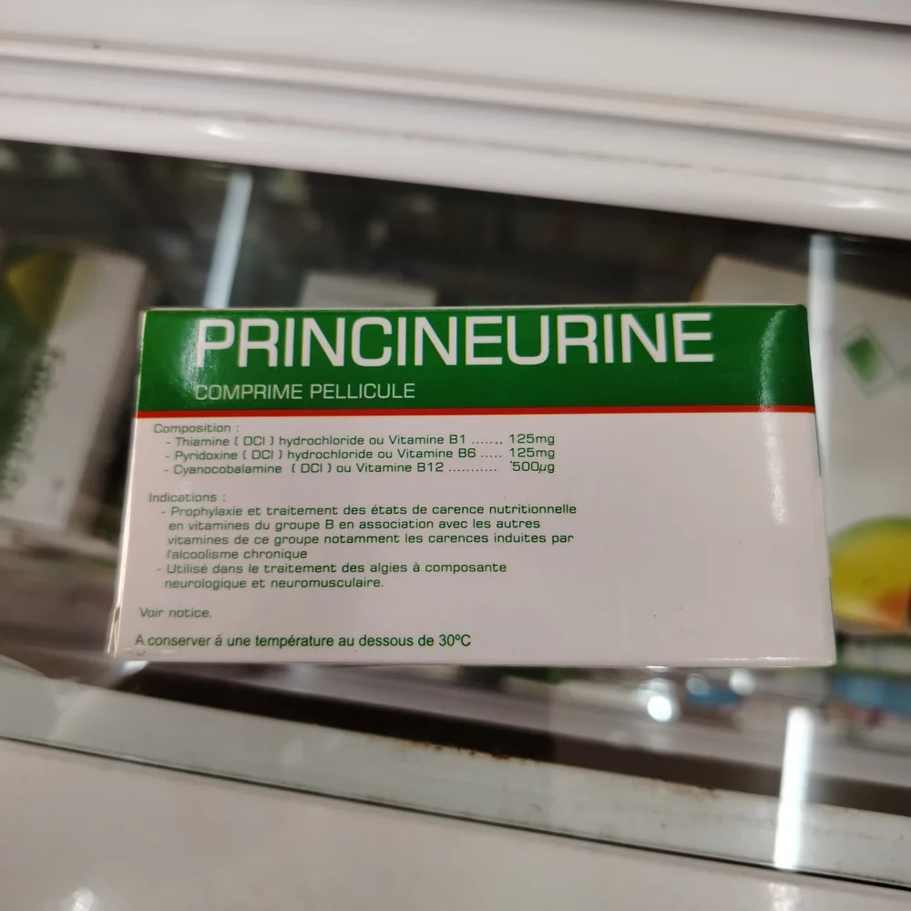 Principineurine Thiamine (vitamin B1) 125 mg + pyridoxine (vitamin B6) 125 mg + cyanocobalamin (vitamin B12) 500 mcg per tablet - Reachiny Pharmacy