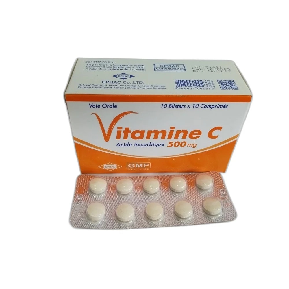 Vitamine C Ephac Ascorbic acid 500 mg per tablet - ឱសថស្ថាន សុខលាភ