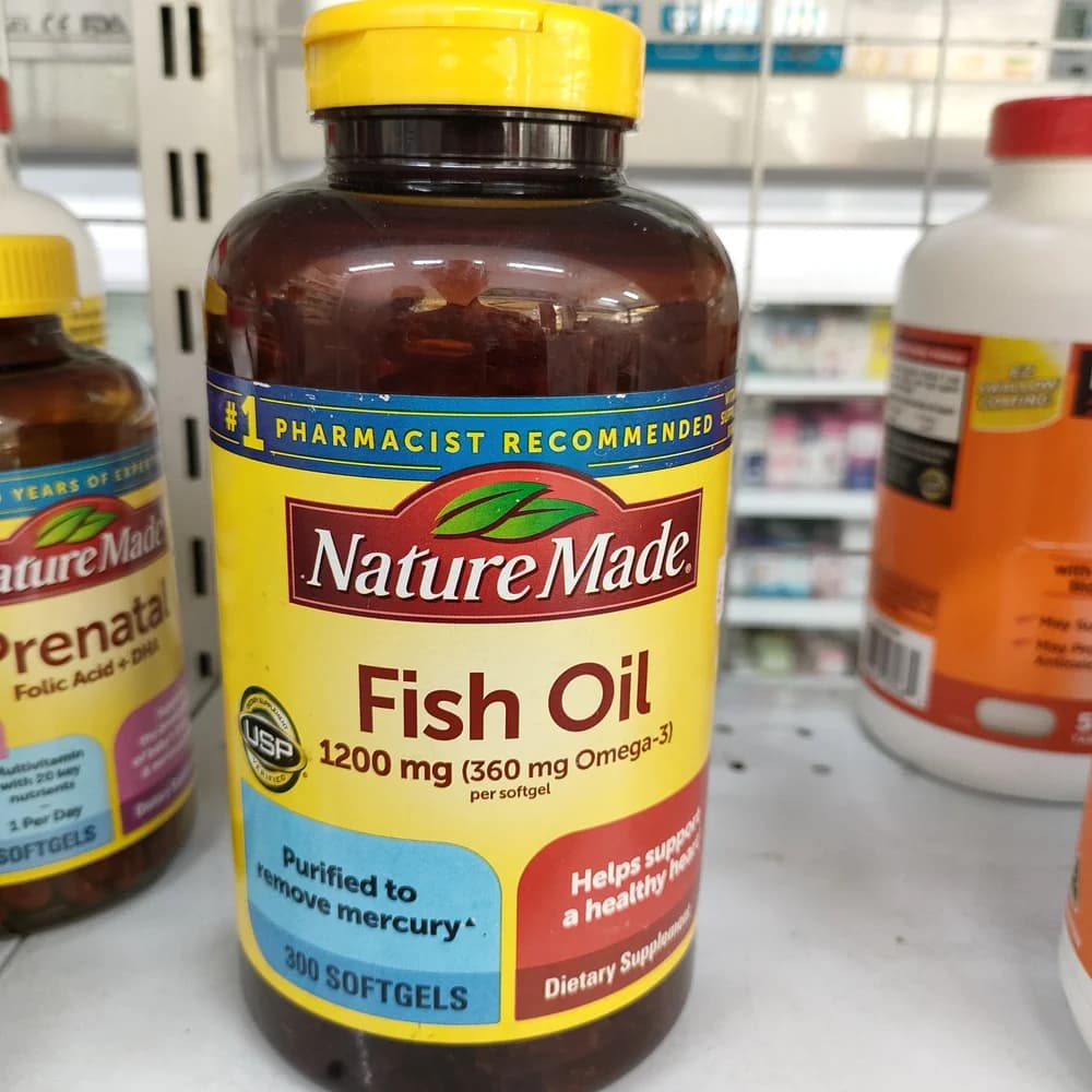 Nature Made Fish Oil 1200 mg 2 softgels daily (1200 mg fish oil each, total 2400 mg fish oil per serving)