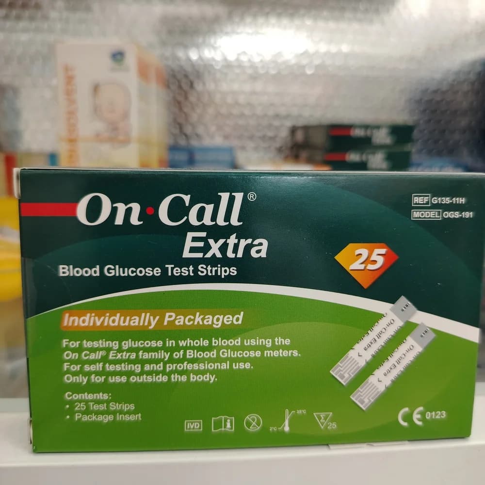 On Call Extra Blood Glucose Test Strips 25 test strips
