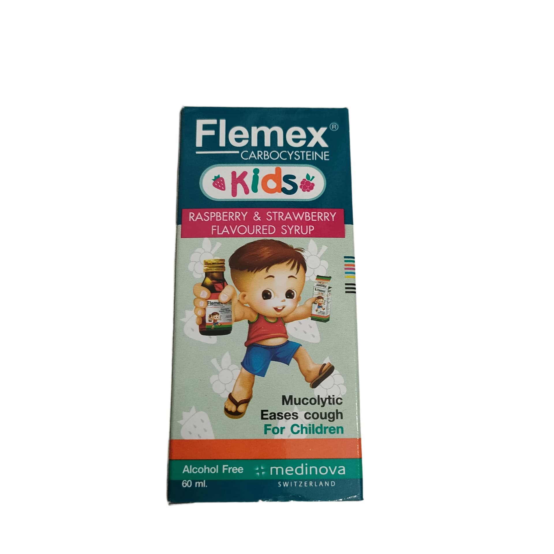 Flemex Kids Carbocysteine Raspberry & Strawberry flavoured syrup 60ml for children