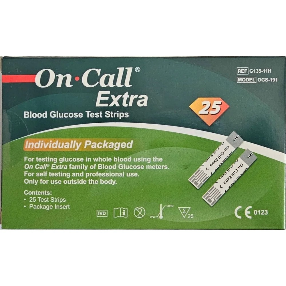 On Call Extra Blood Glucose Test Strips 25 strips - TRAM NEAK PHARMCY