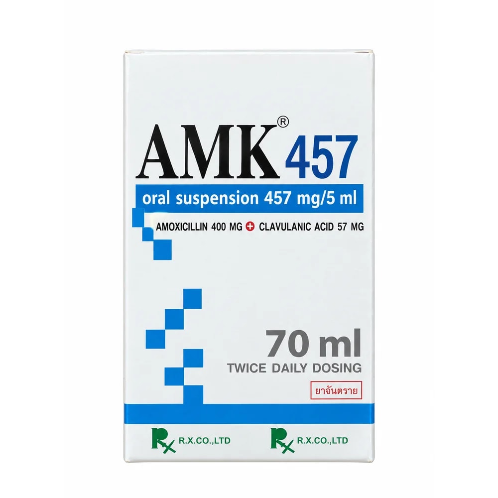 AMK 457 Amoxicillin 400 mg + clavulanic acid 57 mg per 5 mL; 70 mL - PHARMCY ARUN REAS