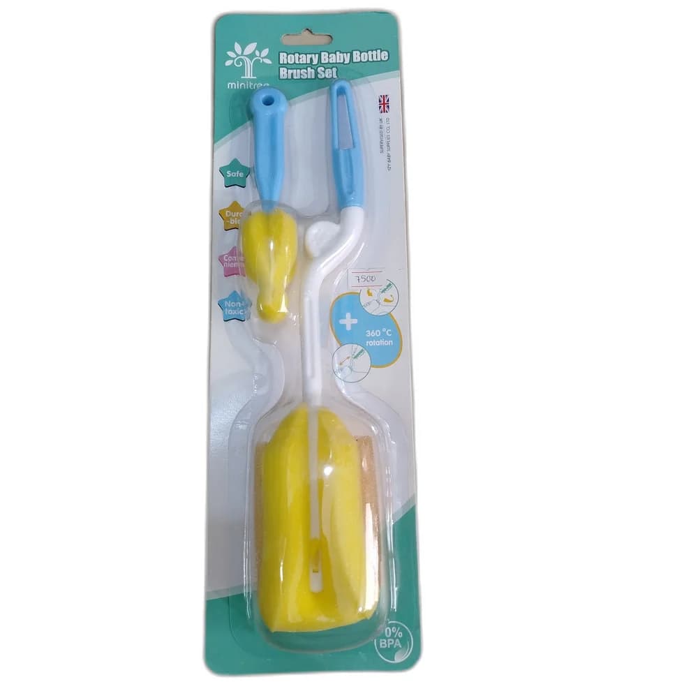 Minitree Rotary Baby Bottle Brush Set 1 Set (1 rotary bottle brush + 1 nipple brush + 2 cleaning sponges)