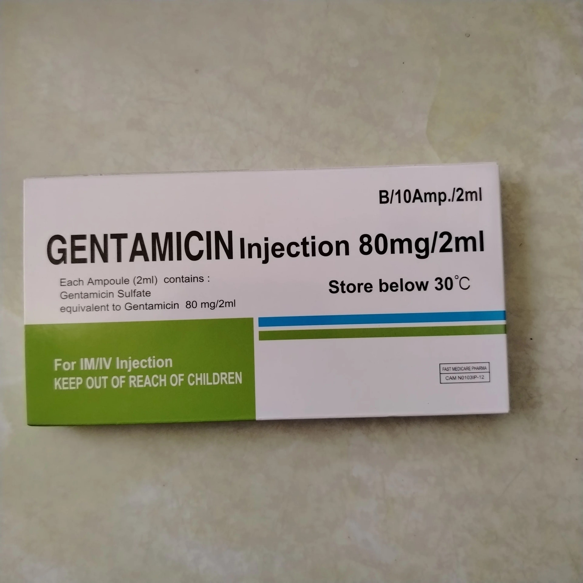 Gentamicin Injection 80mg/2ml - Phal Cham Rouen