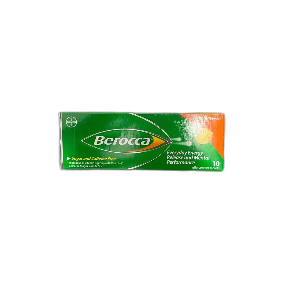 Berocca Vitamin B1 15 mg / B2 15 mg / B3 50 mg / B5 23 mg / B6 10 mg / biotin 150 µg / B12 10 µg / vitamin C 500 mg / folic acid 400 µg / calcium 100 mg / magnesium 100 mg / zinc 10 mg per effervescent tablet - Pharmarcy Tareach