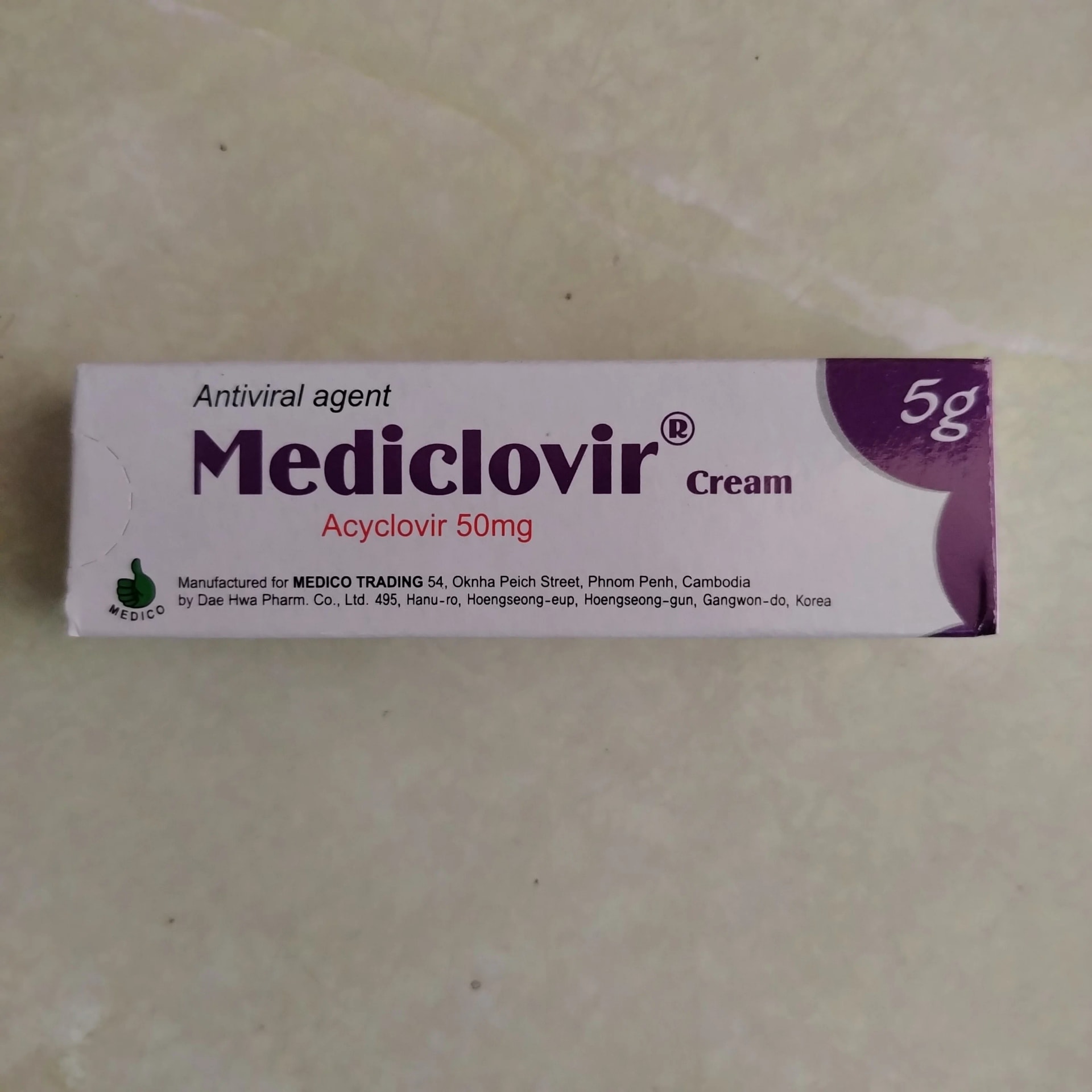 Mediclovir Cream Acyclovir 50 mg/g (5%), 5g - Phal Cham Rouen