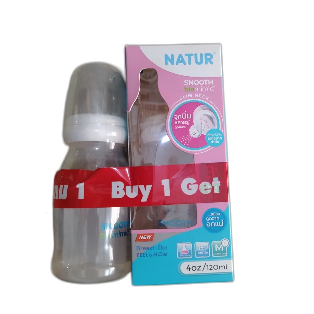 Natur Smooth Biomimic Slim Neck Baby Bottle 4 oz / 120 mL - PHARMACIE LA BELLE PHARMA