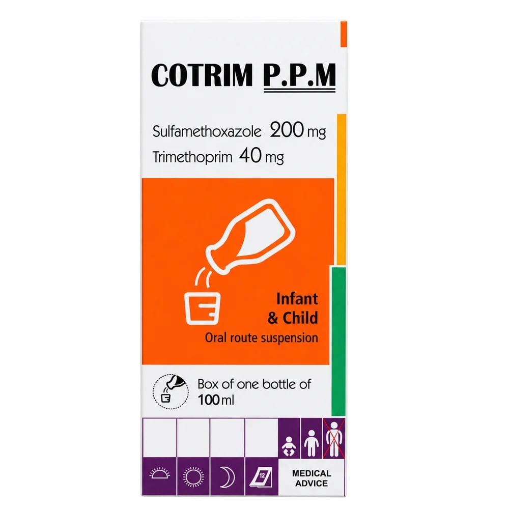 Cotrim P.P.M. Sulfamethoxazole 200 mg / Trimethoprim 40 mg per 5 mL - Pharmacy Krech hong