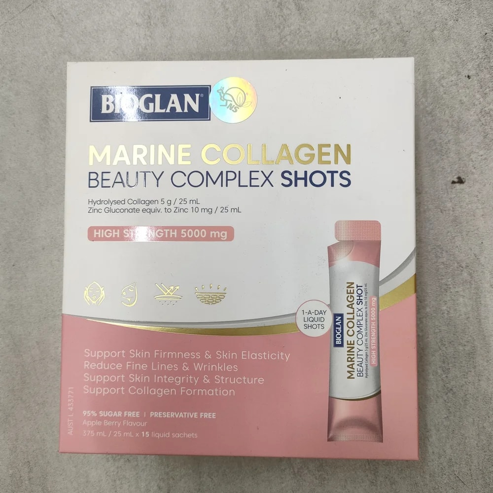 Bioglan Marine Collagen Beauty Complex Shots 5000 mg Hydrolysed Marine Collagen + 10 mg Zinc per 25 mL liquid sachet (1-a-day) - Depot De Pharmacie "A" Kim Houy