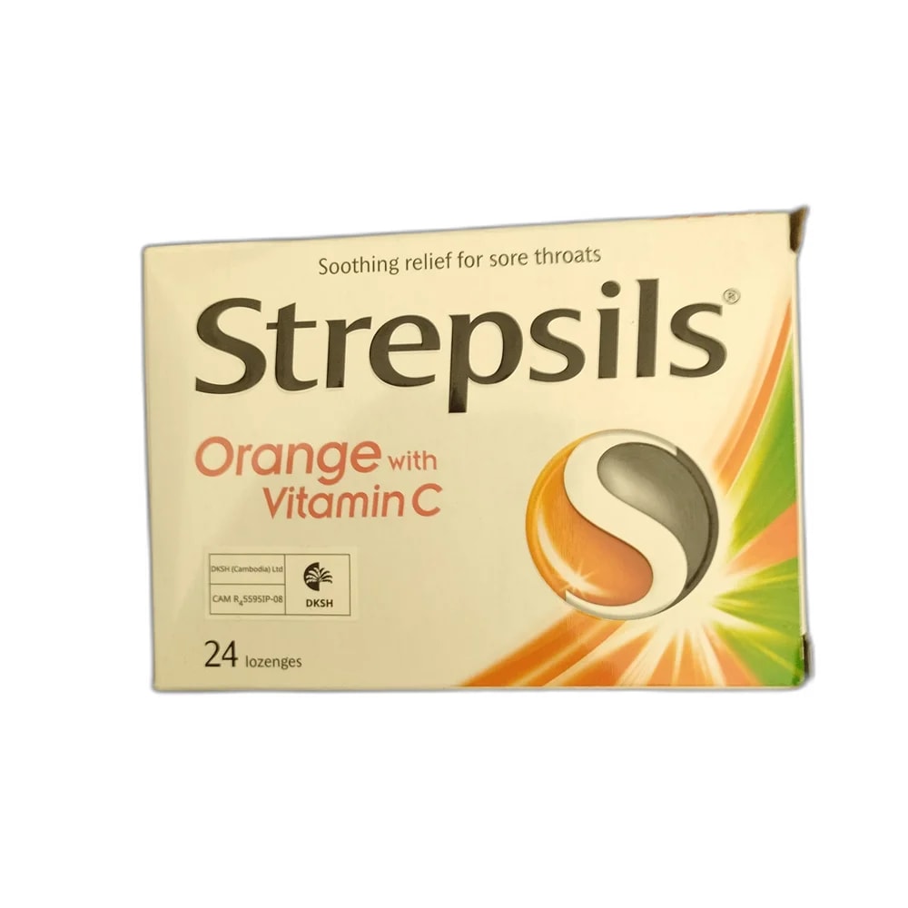 Strepsils Orange with Vitamin C 1.2 mg / 0.6 mg / 100 mg - PHARMACIE PUNLEU SOKPHEAP II
