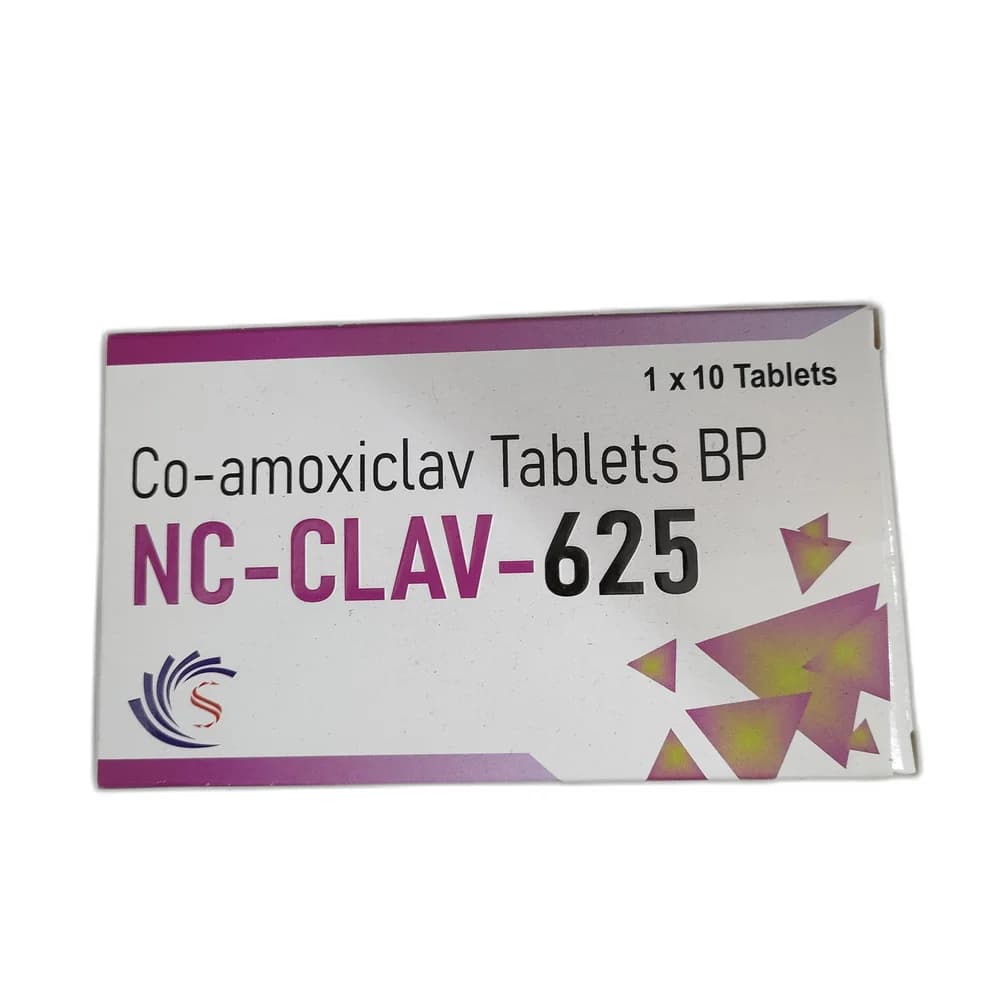 NC-CLAV-625 Amoxicillin Trihydrate BP equivalent to Amoxicillin 500 mg + Diluted Potassium Clavulanate BP equivalent to Clavulanic Acid 125 mg per tablet