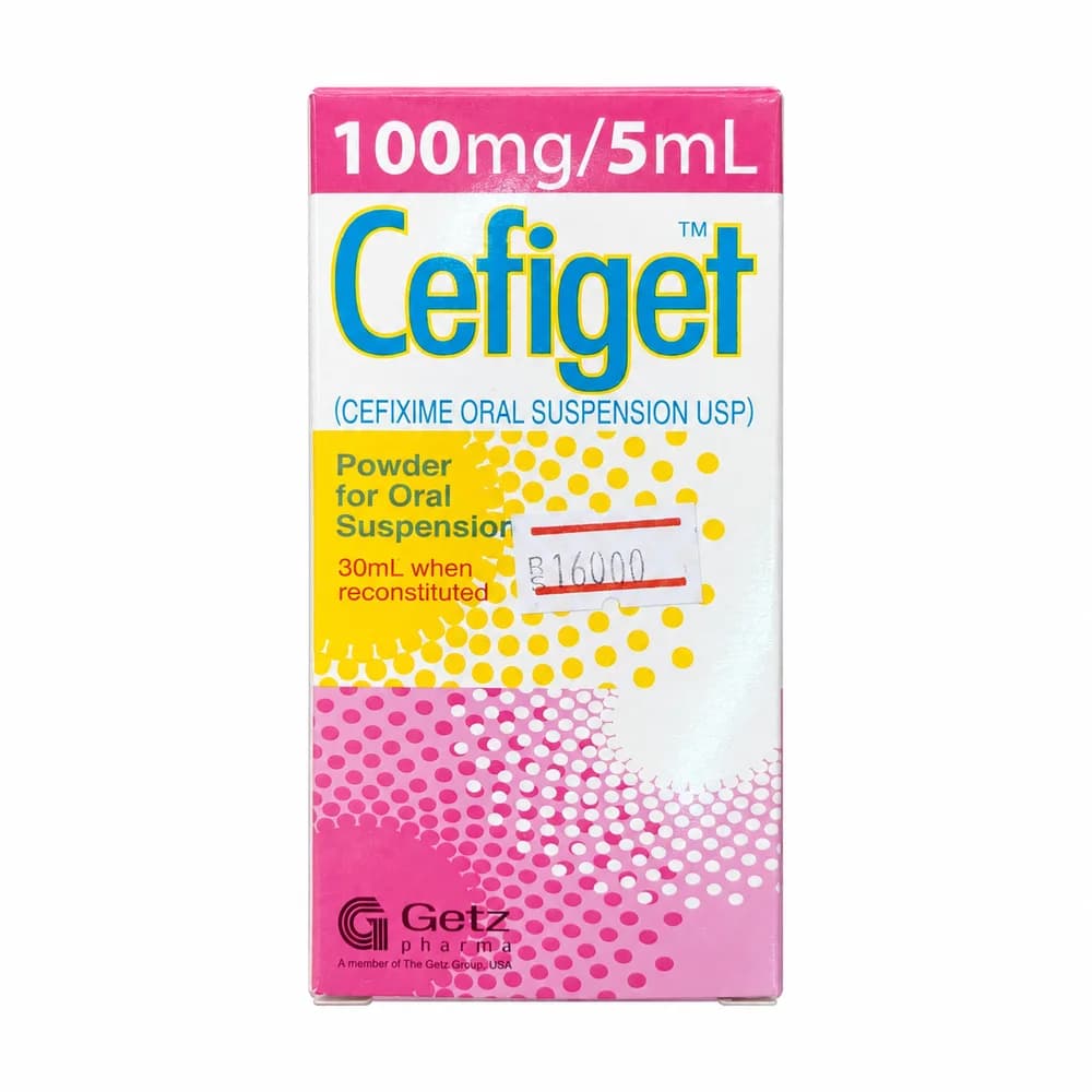 Cefiget Cefixime 100 mg/5 mL after reconstitution