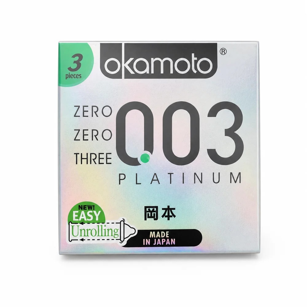 Okamoto 0.03 Platinum condom, reservoir-ended, 3 pieces - Preah Chan Tep Pharmacy