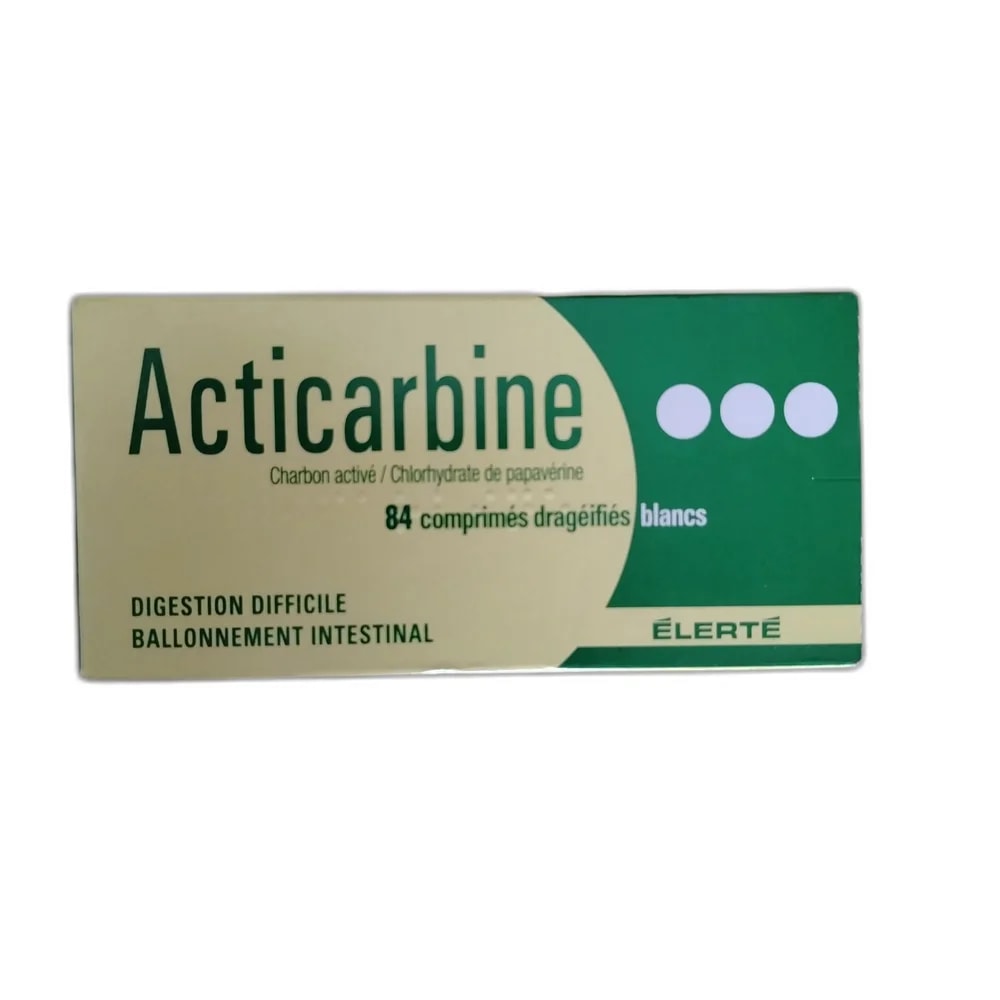 Acticarbine Activated charcoal 70 mg / Papaverine hydrochloride 14 mg per coated tablet - Oudom Puthik Pharmacy