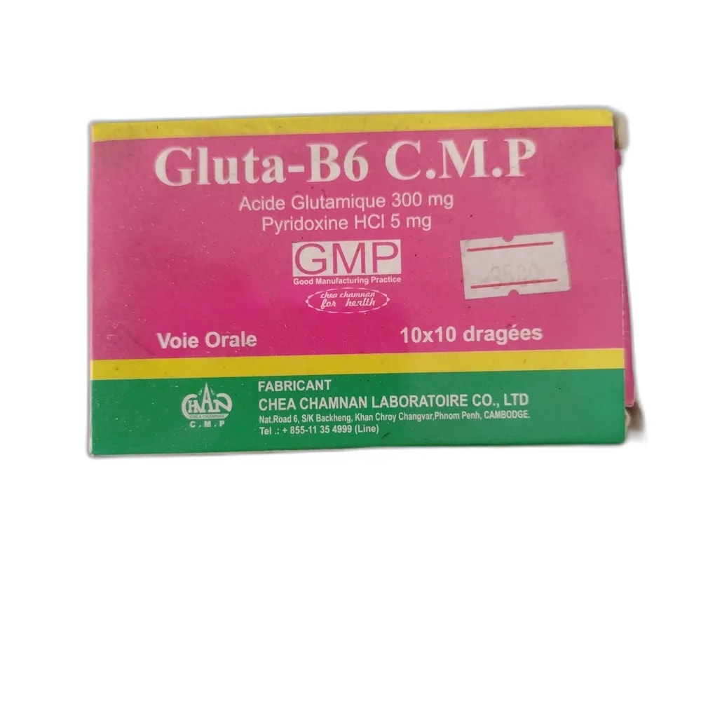 Gluta-B6 C.M.P Glutamic acid 300 mg / Pyridoxine HCl 5 mg per sugar-coated tablet - Oudom Puthik Pharmacy