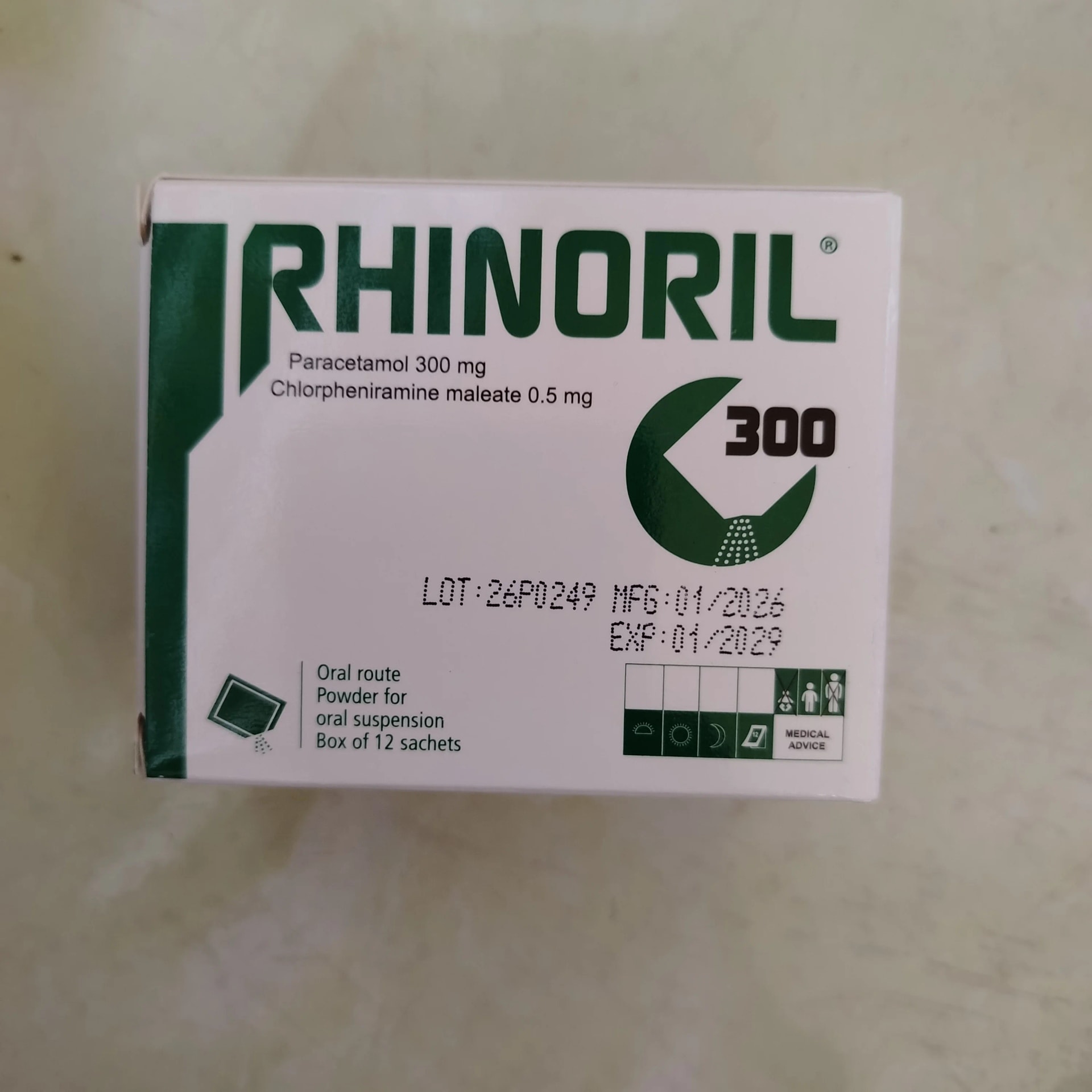 Rhinoril 300 Paracetamol 300 mg / Chlorpheniramine Maleate 0.5 mg - Phal Cham Rouen